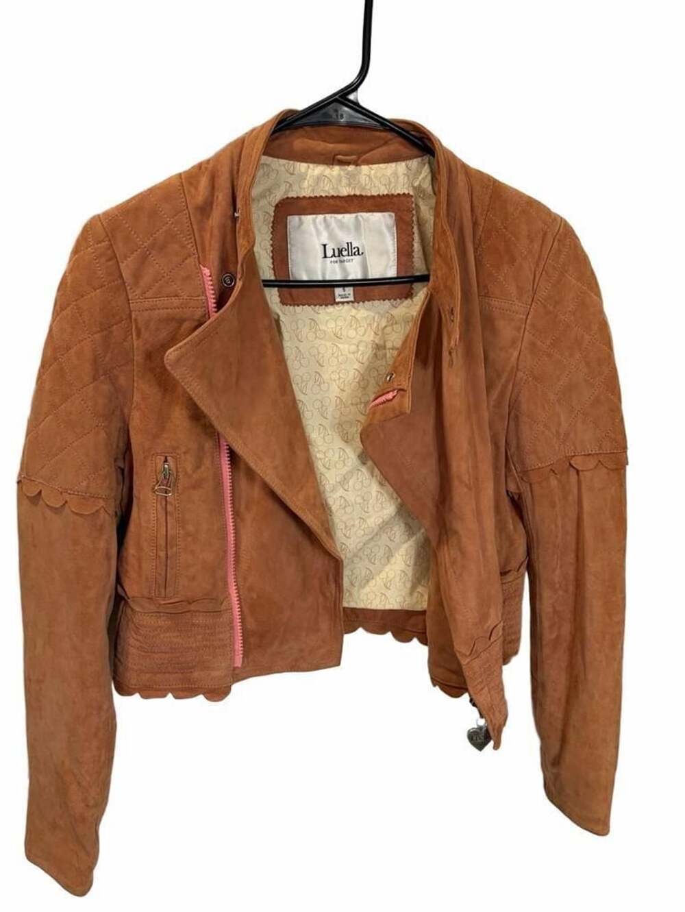 Rare Vintage Luella for Target Suede Moto Jacket Rust Pink Scallop Y2K Leather